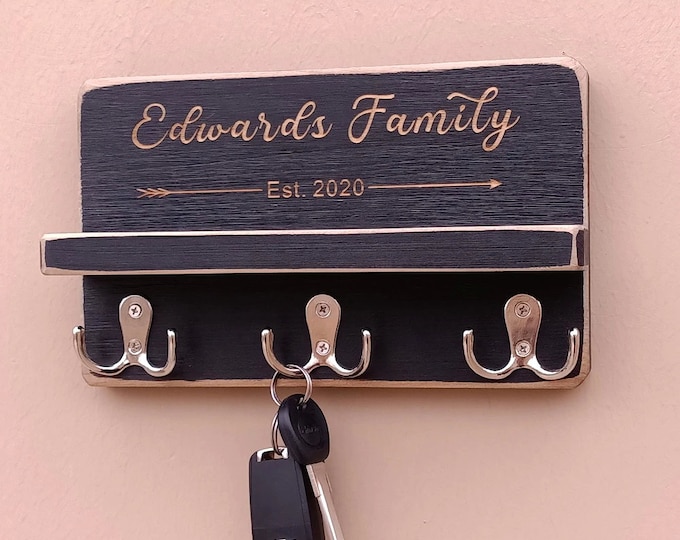 Personalized Key Holder for Wall - Custom Key Hanger with Family Name | Multiple Designs, 3 Colours | House Warming Presents New Home