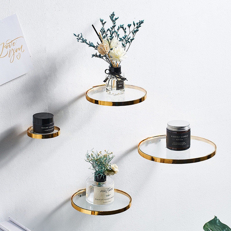 Floating Shelf Round Glass Wall Hanging, Small Floating Shelf, Wall S…