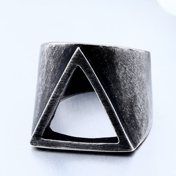 Norse Viking Rustic Simple Hollow Triangle Chunky Nordic Ring for Men Fashion Gothic Real Stainless Steel Jewellery Rings Punk Biker