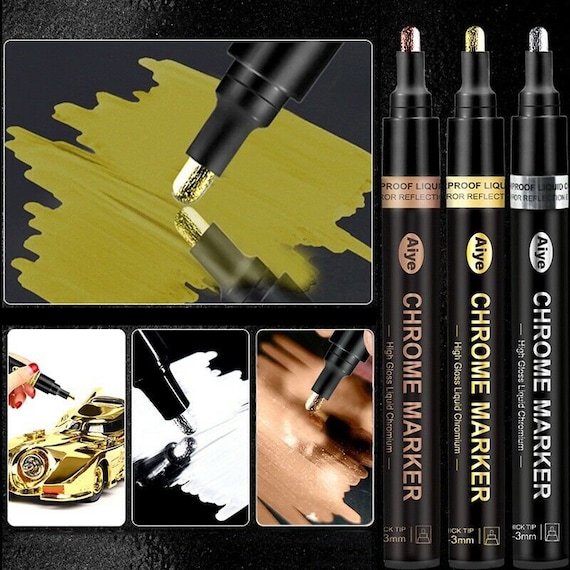 Metallic Liquid Chrome Gold Mirror Finish Paint Pen Waterproof Silver Art  Marker Diy Arts and Craft Alcohol Based High Gloss Copper Ink 