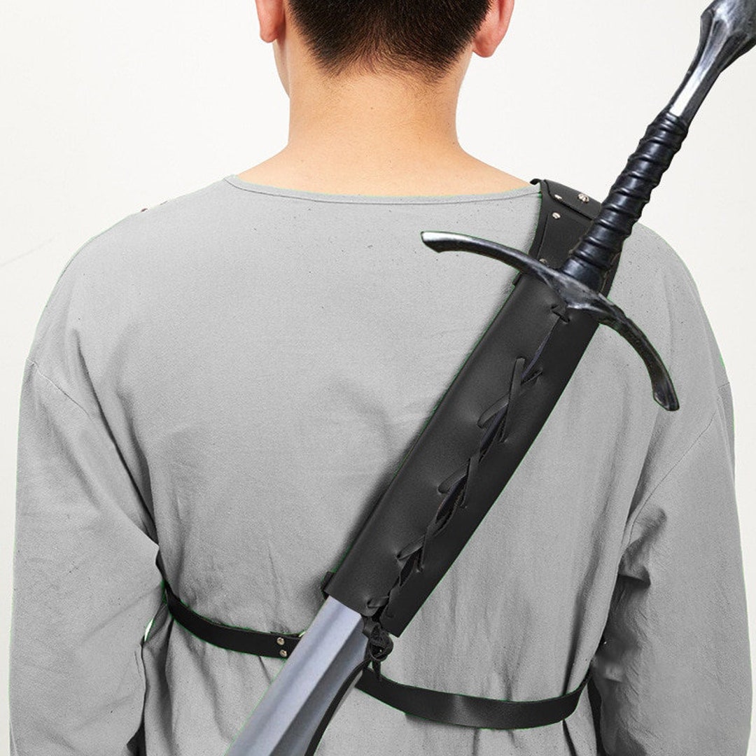 Medieval Style Long Sword Over Shoulder Cross Back Scabbard Holder for
