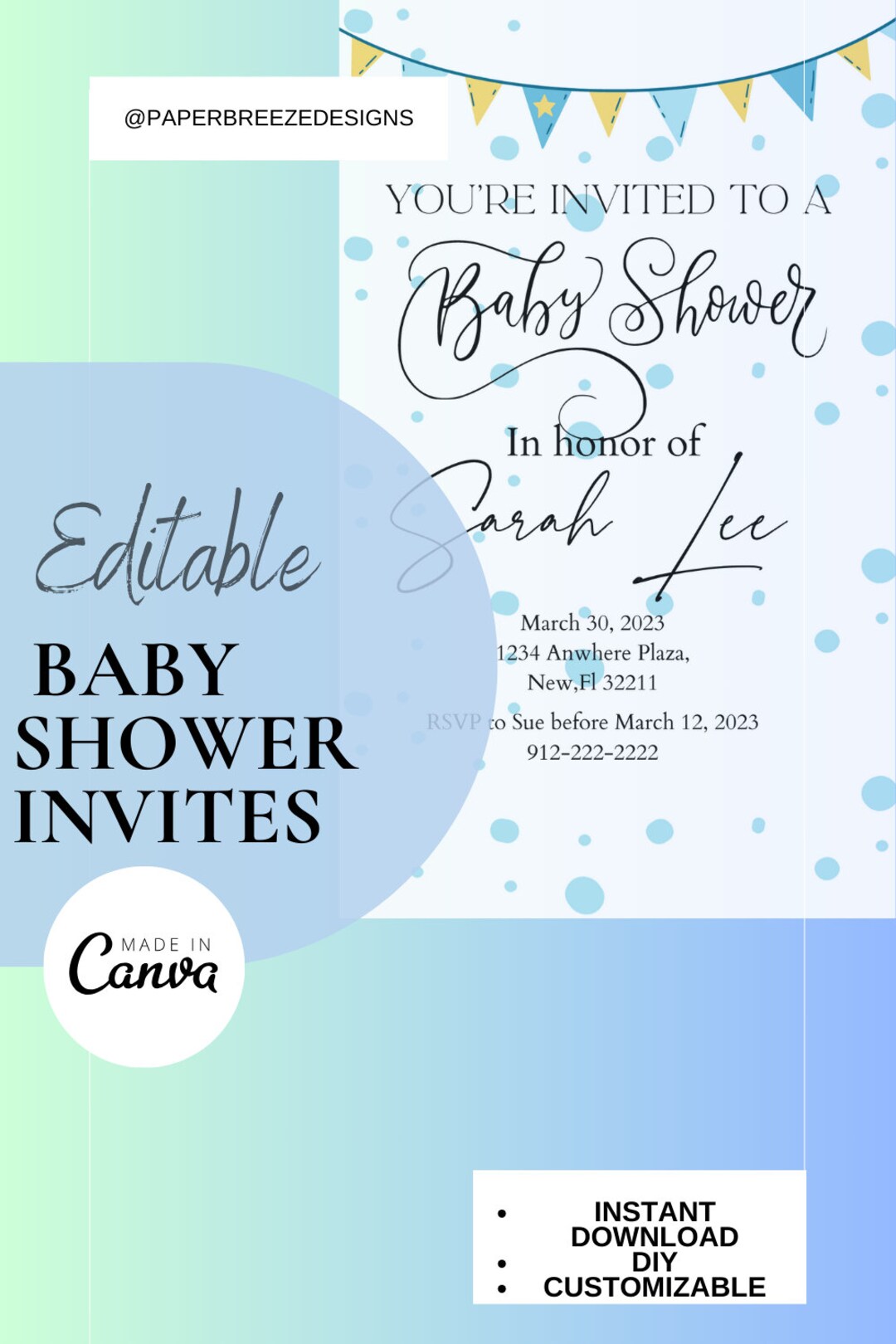 Editable Baby Shower Invite DIY Baby Shower Invite Editable Media