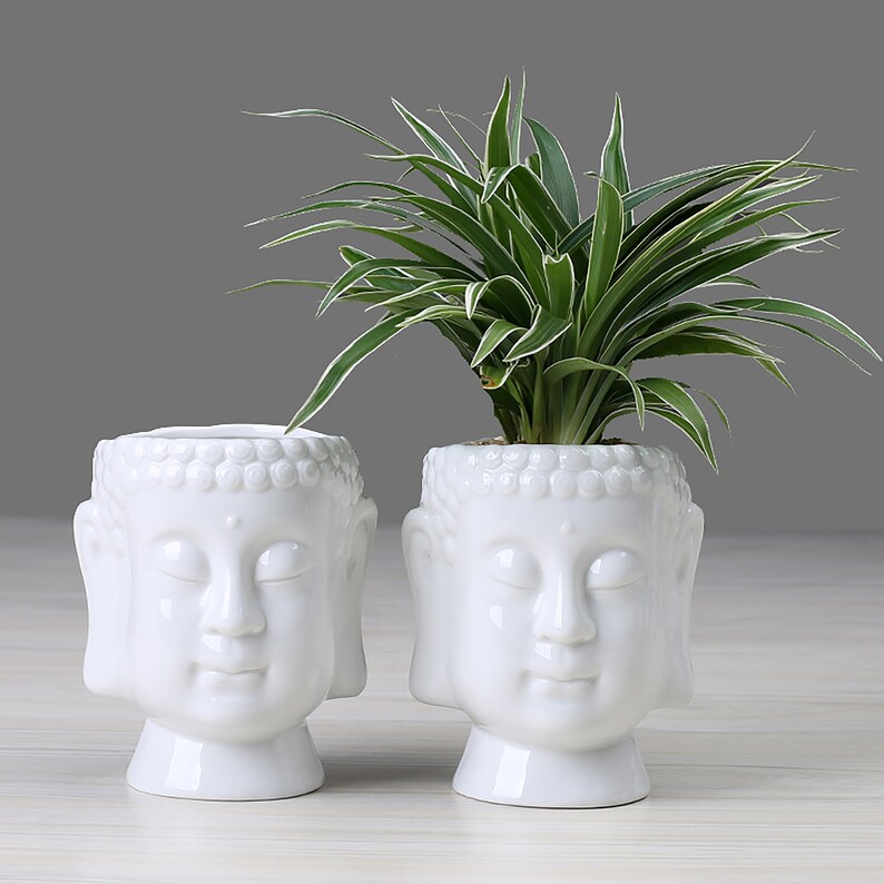 Ceramic White Buddha Head Plant and Flower Pot Etsy