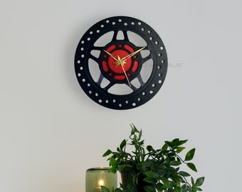 Motorcycles elevated brake disc wall clock in textured black color and red carbon fiber vinyl, Automotive decor, Man cave, DHL free shipping