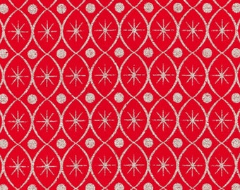 Stars and Dots in Silver Metallic on Scarlet Red - from Holiday Flourish 15 - for Robert Kaufman Fabrics- 100% Cotton Quilting Fabric
