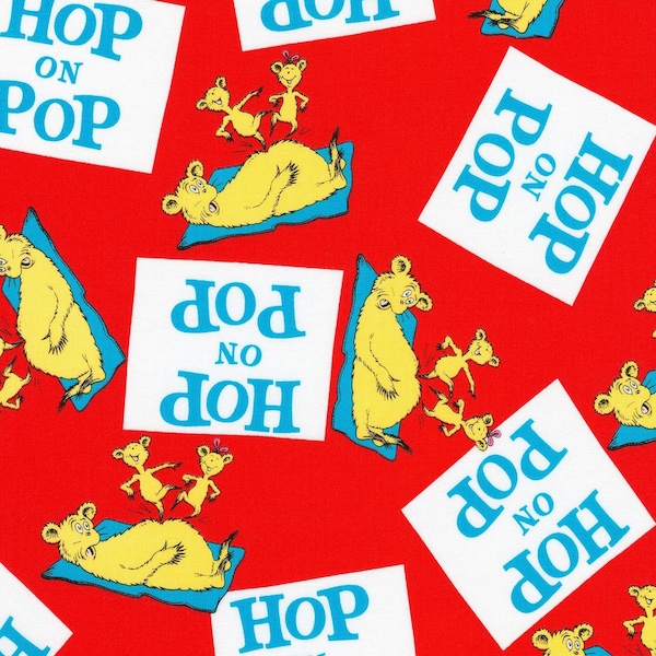 Hop on Pop in Red -  by Dr. Seuss Enterprises - for Robert Kaufman Fabrics - 100% Cotton Quilting Licensed Fabric