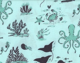 Octopus Toile in Hydro - from Seafarer by Faye Guanipa - for Dear Stella Fabrics - 100% Cotton Quilting Fabric
