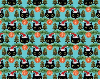 Cat Heads in Scuba -  from Fantastical Holiday - by Miriam Bos - for Dear Stella Fabrics - 100% Cotton Quilting Fabric