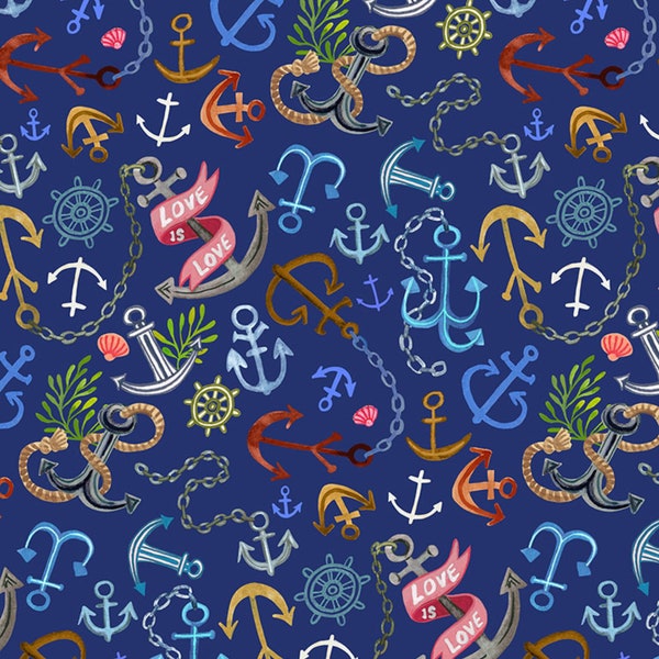 Anchors in Navy - from You're a Catch by Miriam Bos - for Dear Stella Studio Fabrics - 100% Cotton Quilting Fabric