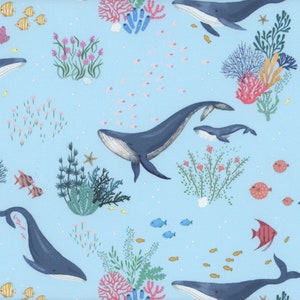 Whale Life in Marlin - from Shell Yeah! - for Dear Stella Designs Fabric - 100% Cotton Quilting Fabric