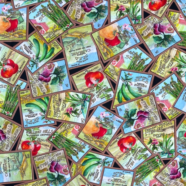 Tossed Seed Packets -  from Blissful Bounty - by Dianna DonFrancisco - for Blank Quilting Fabric - 100% Cotton Quilting Fabric