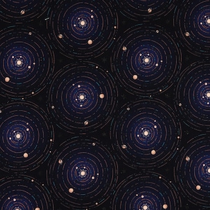 Solar System in Astral - from Moonlight by Wishwell Studios for Robert Kaufman Fabrics - 100% Cotton Quilting Fabric