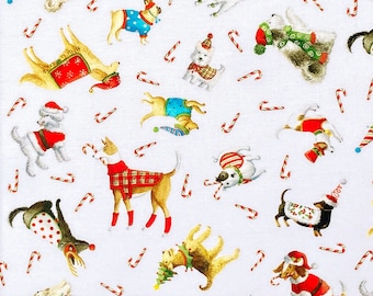 Christmas Dogs in Snow White - From Christmas Jamboree by Nutshell Designs - For Robert Kaufman Fabrics - 100% Cotton - Quilting Cotton