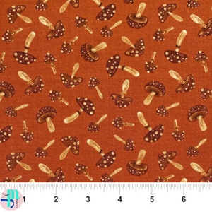 Mushrooms in Dark Rust -  from Dark Forest by Melissa Wang - for Studio E Fabrics - 100% Cotton Quilting Fabric