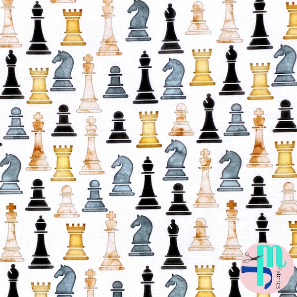 Chess Pieces in Ivory -  from Checkmate by Kate Ward Thacker  - for Robert Kaufman Fabrics - 100% Cotton Quilting Fabric