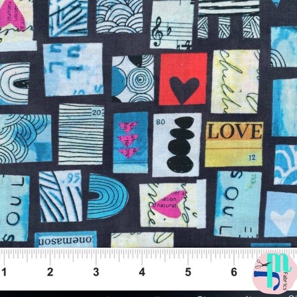 Postage Stamps in Midnight - from Wish by Carrie Bloomston - for Windham Fabrics - 100% Cotton Quilting Fabric