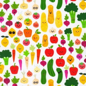 Vegetables in Bright White -  from Farm to Table - by Ann Kelle - for Robert Kaufman Fabric - 100% Cotton Quilting Fabric