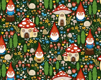 Gnome Garden REMNANT 23.5"x42" in Green - from Gnome Sweet Gnome for Michael Miller Fabrics - 100% Cotton Quilting Fabric