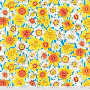 Daffodil Meadow in Yellow - from Secret Stream by Snow Leopard Designs - for Free Spirit Fabrics - 100% Cotton Quilting Fabric