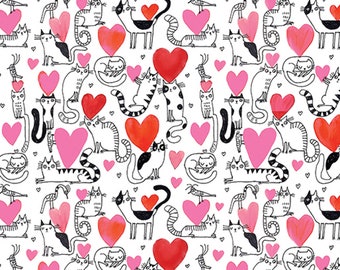 Hearts and Cats -  from Purr Fect Cats - by Terry Runyan - for Benartex Fabrics - 100% Cotton Quilting Fabric