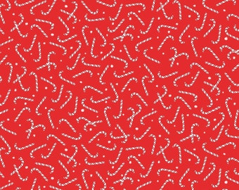 Tossed Candy Canes on Red - from Christmas Countdown - for Timeless Treasures Fabrics - 100% Cotton Quilting Fabric