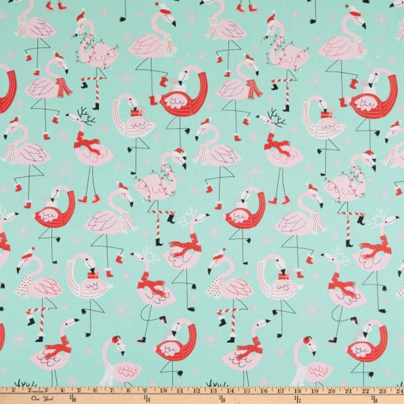 for Alexander Henry Fabrics 100/% Cotton Quilting Fabric Fa La La Flamingo Mint from Christmas Time