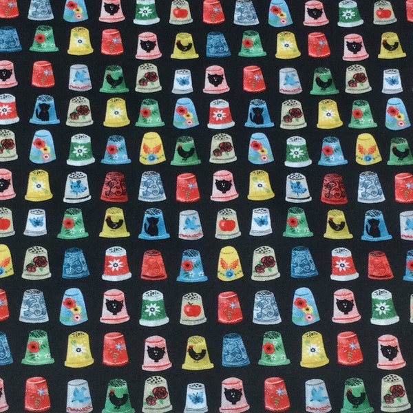 Thimbles in Black - from A Stitch In Time - for Michael Miller Fabrics - 100% Cotton Quilting Fabric