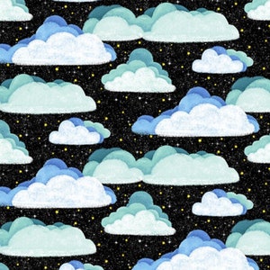 Space Clouds in Black - from Hula Universe by The Little Red House - for Michael Miller Fabrics - 100% Cotton Quilting Fabric