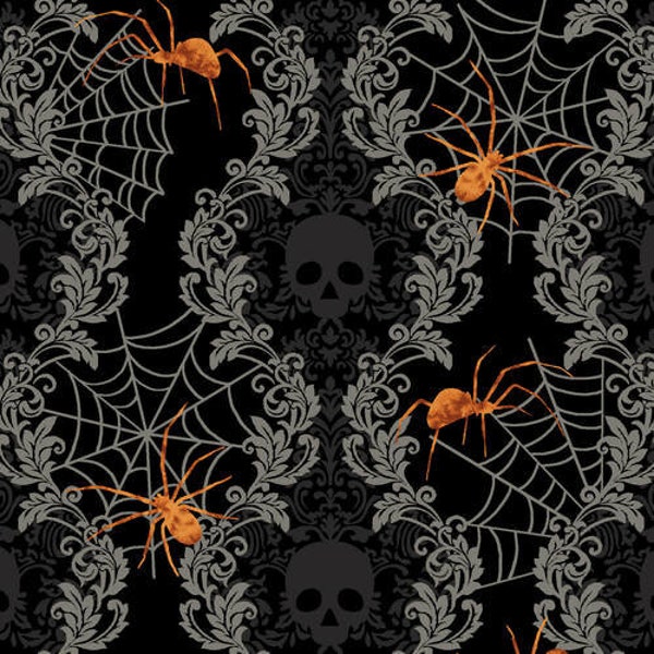 Spooky Damask Stripe in Black -  from Spooky Night - by Grace Popp - for Studio E Fabrics - 100% Cotton Quilting Fabric