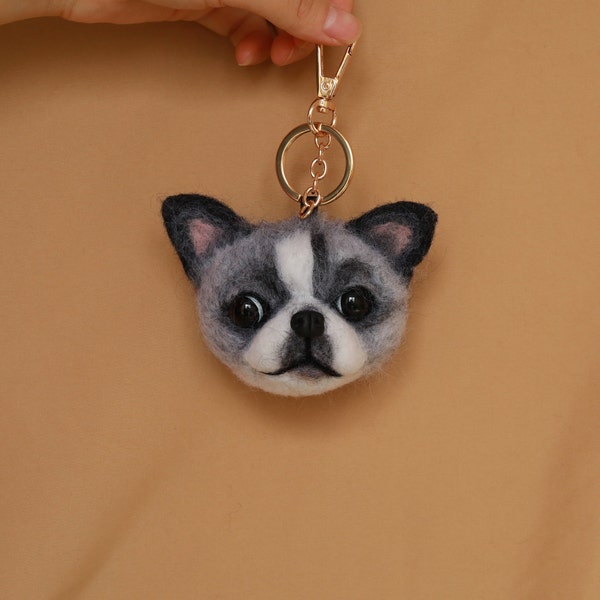 Custom Dog Needle Felted Keychain/bag charm; Pet Memorial; Pet Portrait - 100% Handmade Wool; Realistic Head Figure Keychain