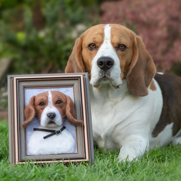 Realistic Needle Felting Dog Portrait; Custom Felting Dog Portrait; Felt Dog Portrait in Frame; Dog Felt Portrait; Wool Art; Pet Memorial