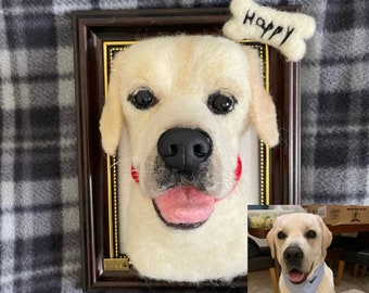 Retrato personalizado de perro en fieltro de aguja enmarcado: Memorial para mascotas