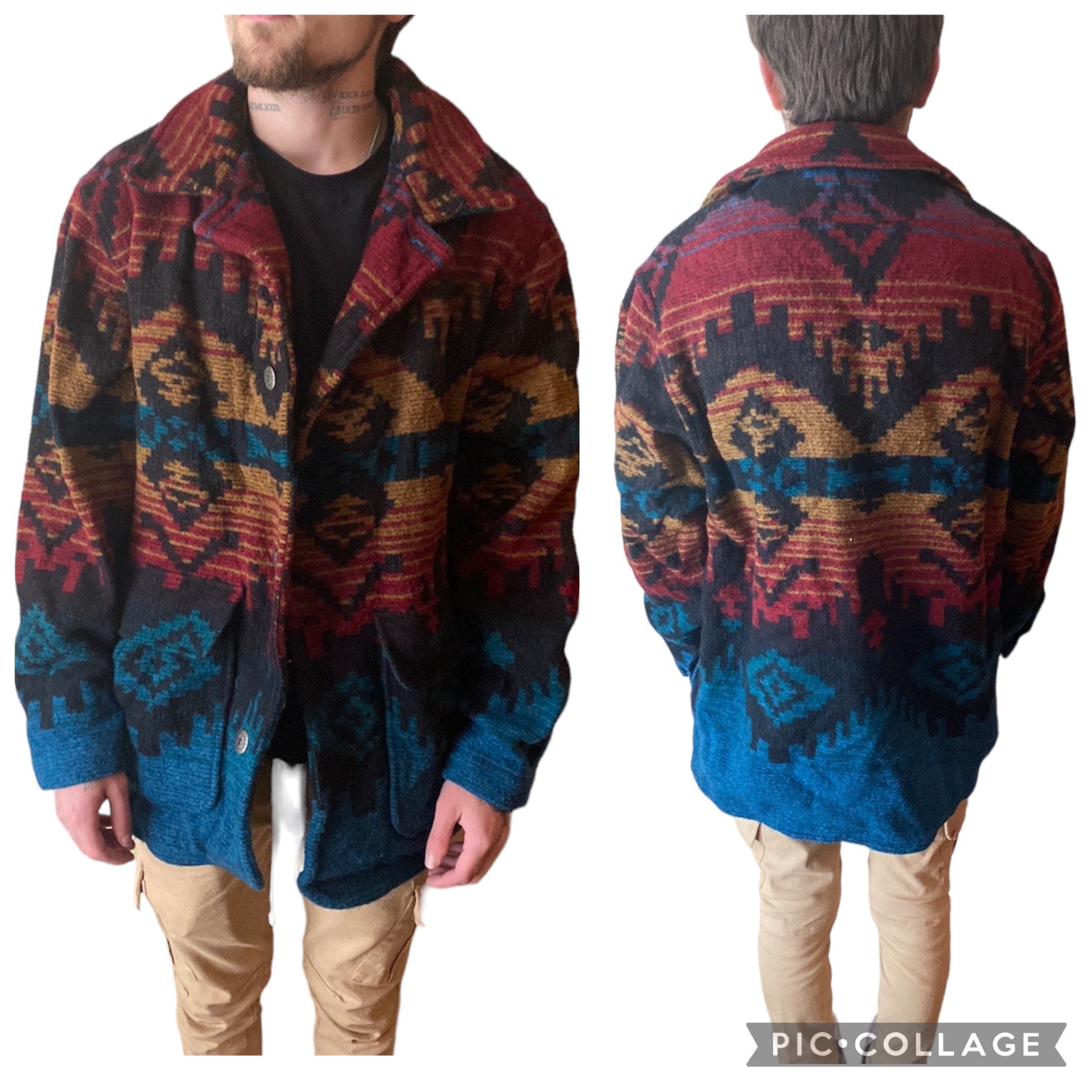 Vintage 80s Woolrich Aztec Patterned Wool Coat Etsy