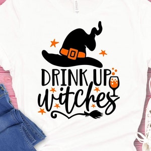 Drick upp häxor Svg klippfil, Halloween Svg, Spöke Svg, Höst Svg, Hokus Pokus Svg, Pumpa Svg, Bu Svg, Bus eller godis Svg, Häxa Svg, Spooky T-shirt