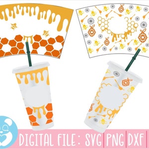 24oz Honingraat Cold Cup Svg, Cold Cup Svg, Full Wrap Druipende Honing Svg, Honingraat Svg, Bee Hive Pattern Svg, Coffee Cold Cup Svg, Png, Eps