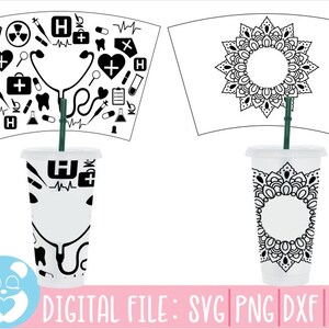 Mandala Cold Cup Svg Full Wrap, Heart Stethoscope Svg, Full Wrap Mandala Svg, Coffee Cup Svg, Mandala Svg, Nurse Svg, Instant Download