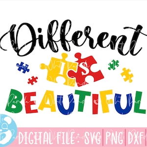 Archivo SVG "Autismo diferente es hermoso", SVG de autismo, SVG de concientización sobre el autismo, SVG de cita sobre autismo, SVG de frase divertida sobre autismo, SVG de rompecabezas, Cricut, calcomanía
