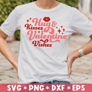 Câlin et bisous Saint Valentin souhaite Svg, Saint Valentin mignon, Saint Valentin disant, amour, fichier de coupe Svg, Svg pour faire fichier Cricut, téléchargement numérique