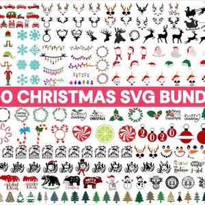 Puede incluir: Una colección de 200 archivos SVG con temática navideña. Las imágenes incluyen varios diseños como renos, Papá Noel, muñecos de nieve, árboles de Navidad, adornos y coronas. Las imágenes son en blanco y negro y son perfectas para usar en proyectos de manualidades.