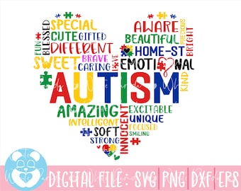 Autism Heart Svg, Autism Awareness Cut Files, Autism Puzzle Heart Svg, Autism Quote, Au-Some Svg, Autism Mom Svg,Vector Files, Autism Jigsaw