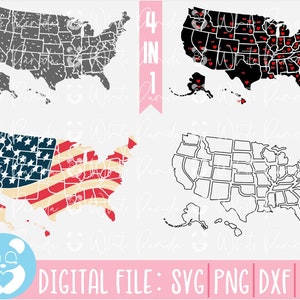 USA Map Svg, USA State Svg,USA Svg, Map Svg, America Svg,United States Map Svg, Cut Files For Silhouette,Travel Svg,Dxf, Png,Vector