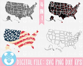 USA Map Svg, USA State Svg,USA Svg, Map Svg, America Svg,United States Map Svg, Cut Files For Silhouette,Travel Svg,Dxf, Png,Vector