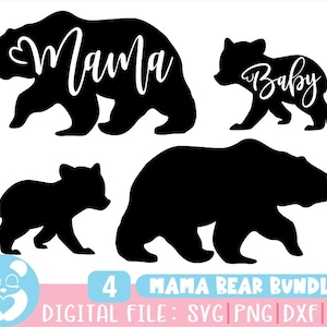 Mama Bear Svg,Mamãe Svg,Baby Bear Svg,Bear Family Svg,Silhueta de urso Svg,Design de camisa de mãe,Dia das Mães,Mamãe para ser Svg,Download digital