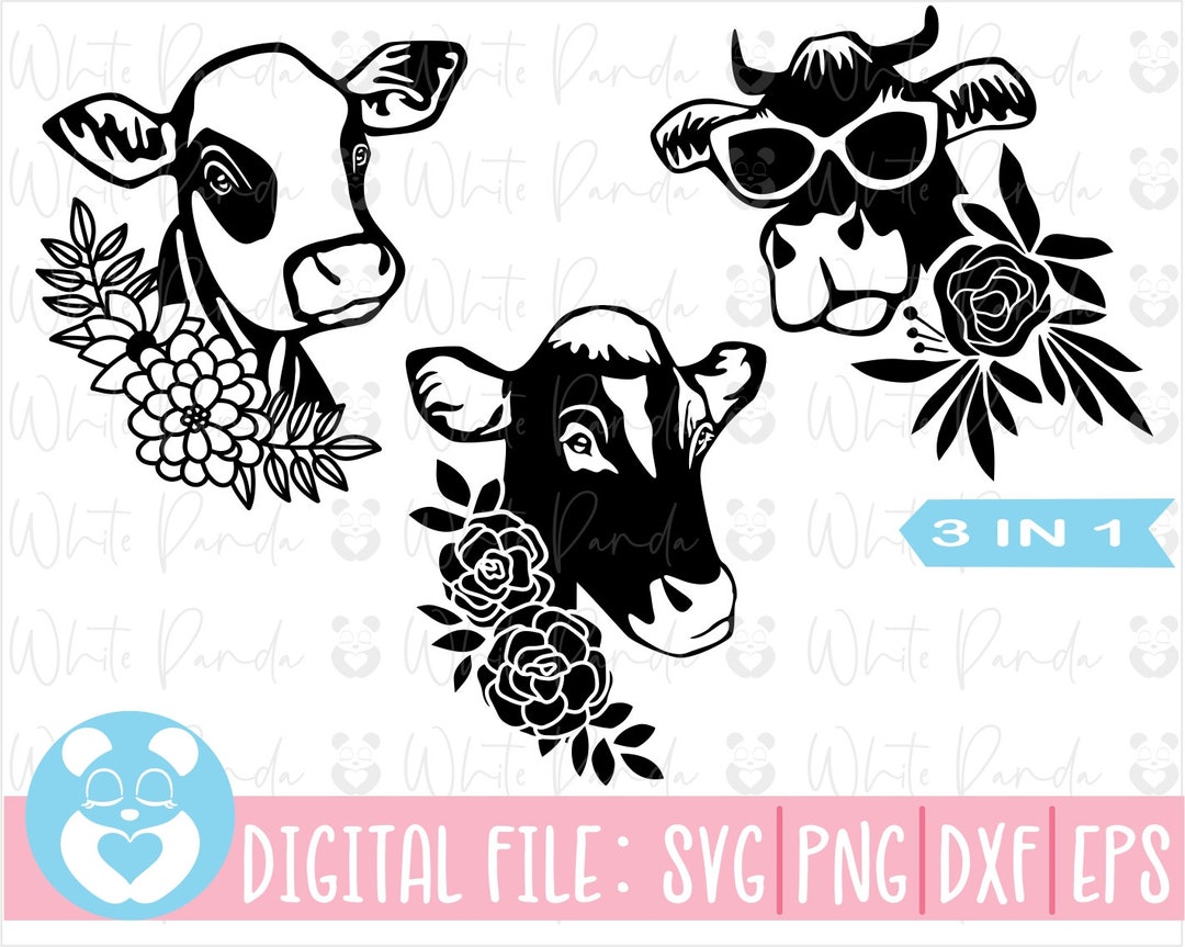 Cow Bundle Svg,cow Flower Svg,cow Head Floral Svg ,farm Svg,animal Svg ...