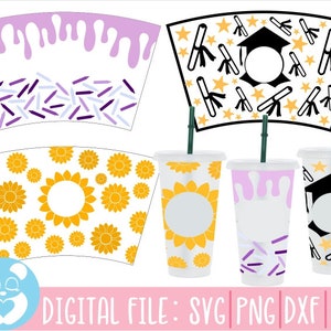 24 Unzen Sonnenblume Kalte Tasse, Sonnenblume, Blumen, Graduierten-Svg, Diplom-Svg, Universitäts-Svg, Schule-Svg, Venti Kalte Tasse-Svg, Instant Download