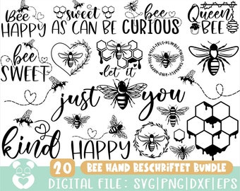 Bee Svg Hand Lettered Bundle Svg, Bee Svg, Bee Happy Svg, Bee Kind Svg, Bee Sweet Svg, Bee Sayings Svg, Queen Bee Svg, Bee Cricut File