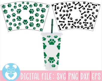 24oz Dog Pattern Cold Cup Svg, Dog Paw Print Heart Svg, Dog Cold Cup Svg, Animal Svg, Coffee Cold Cup Svg,Dog Pattern Svg, Cricut Files