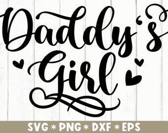 Könnte beinhalten: Schwarz-weißes Kalligrafie-Design mit dem Text "Daddy's Girl" und Herzen.
