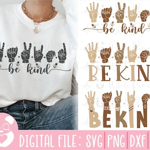 Être gentil main Svg, être gentil main langue des signes Svg, être gentil brun mains, langue des signes de la main, couper des fichiers pour Cricut, téléchargement immédiat