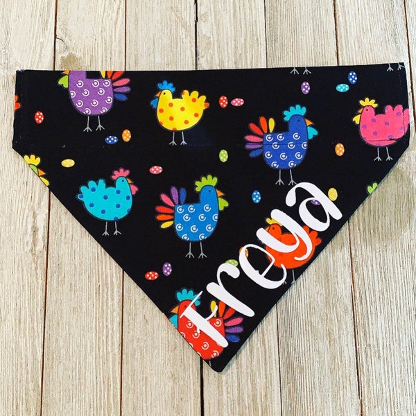 Funky Chicken Personalized Dog Bandana | Over The Collar | Cat Bandana | Slip On | Pet Accessories